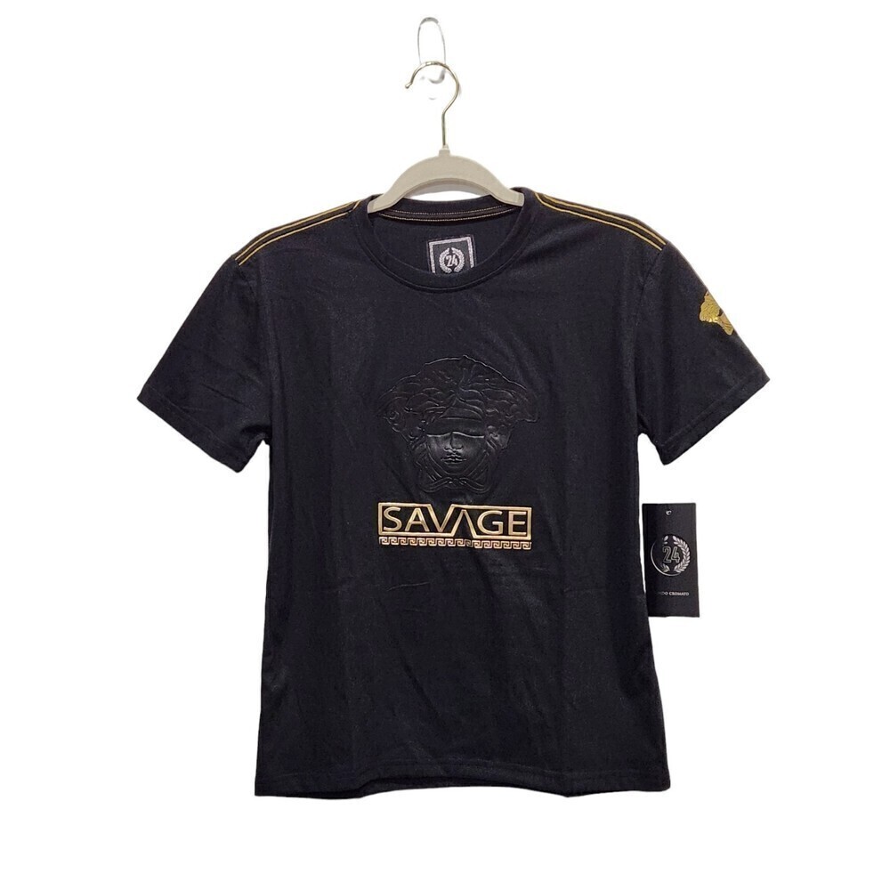NEW! Boys 24 Bordo Cromato Black & Gold Savage T Shirt, 14/16